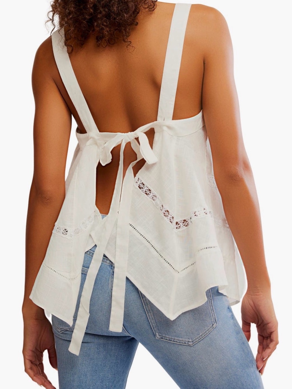 Free People Lace Inset Handkerchief Hem Cotton Camisole - Picture 2 of 6
